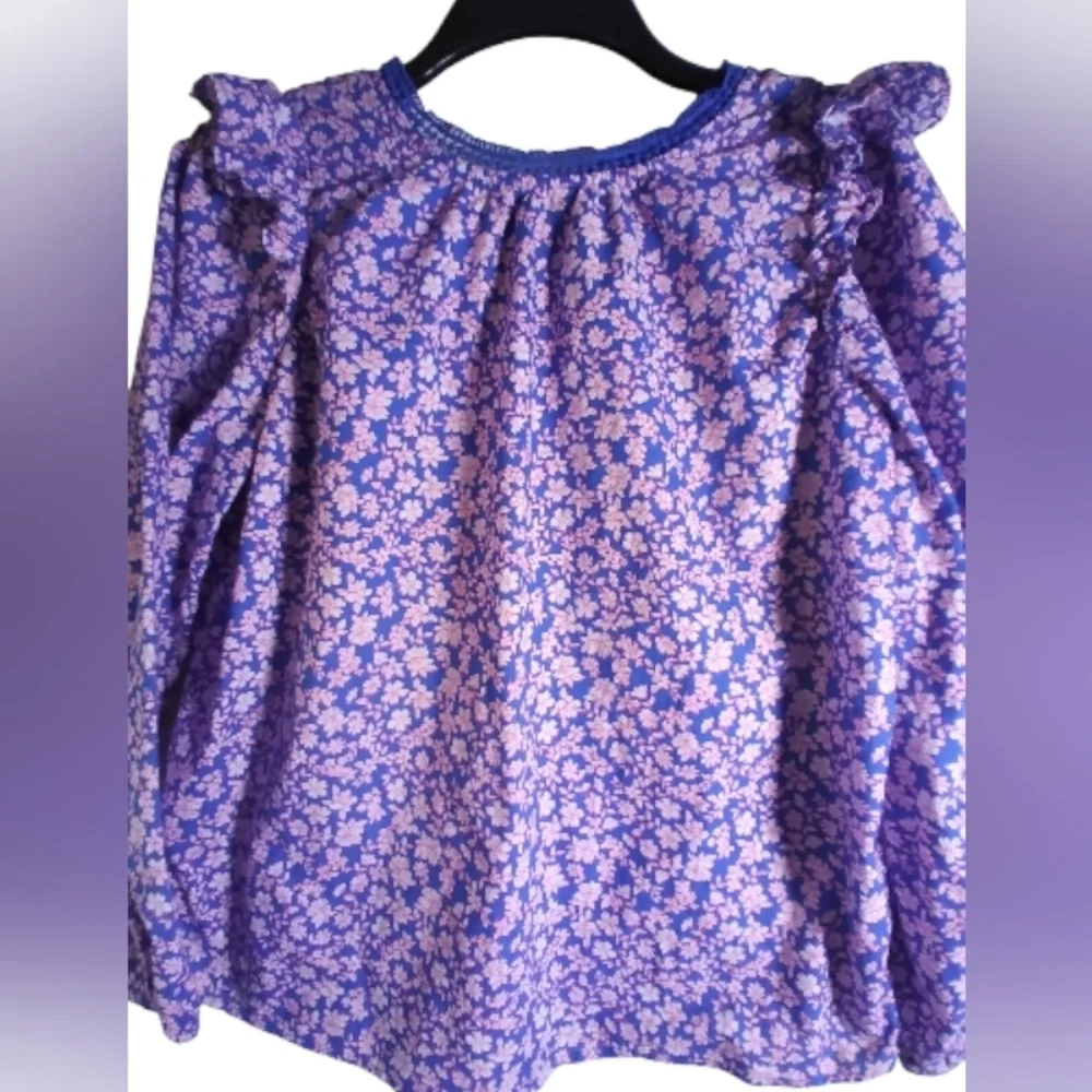 J Crew Floral Purple and Pink Blouse Ruffled Sleeve Cottagecore Fairy Boho